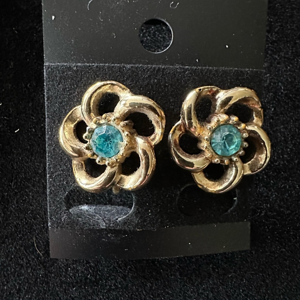 Gold and Blue Floral Earrings